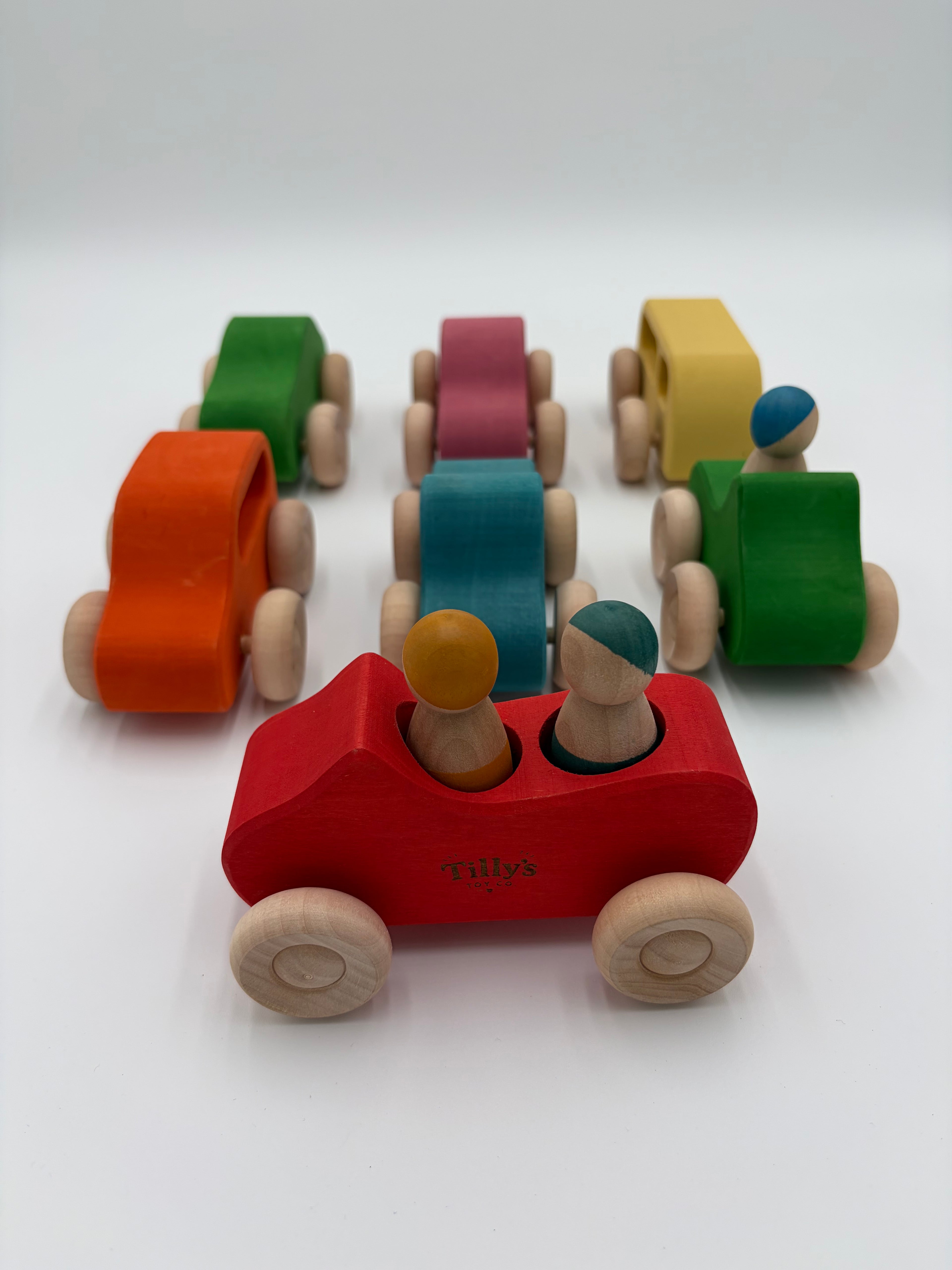 Wooden Cars Set of 7 with 3 People